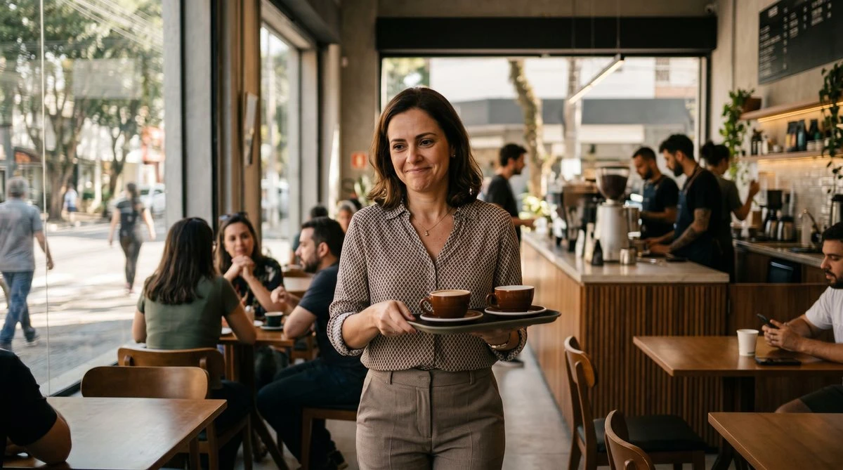 Empresária analisando candidatos disponíveis na região
